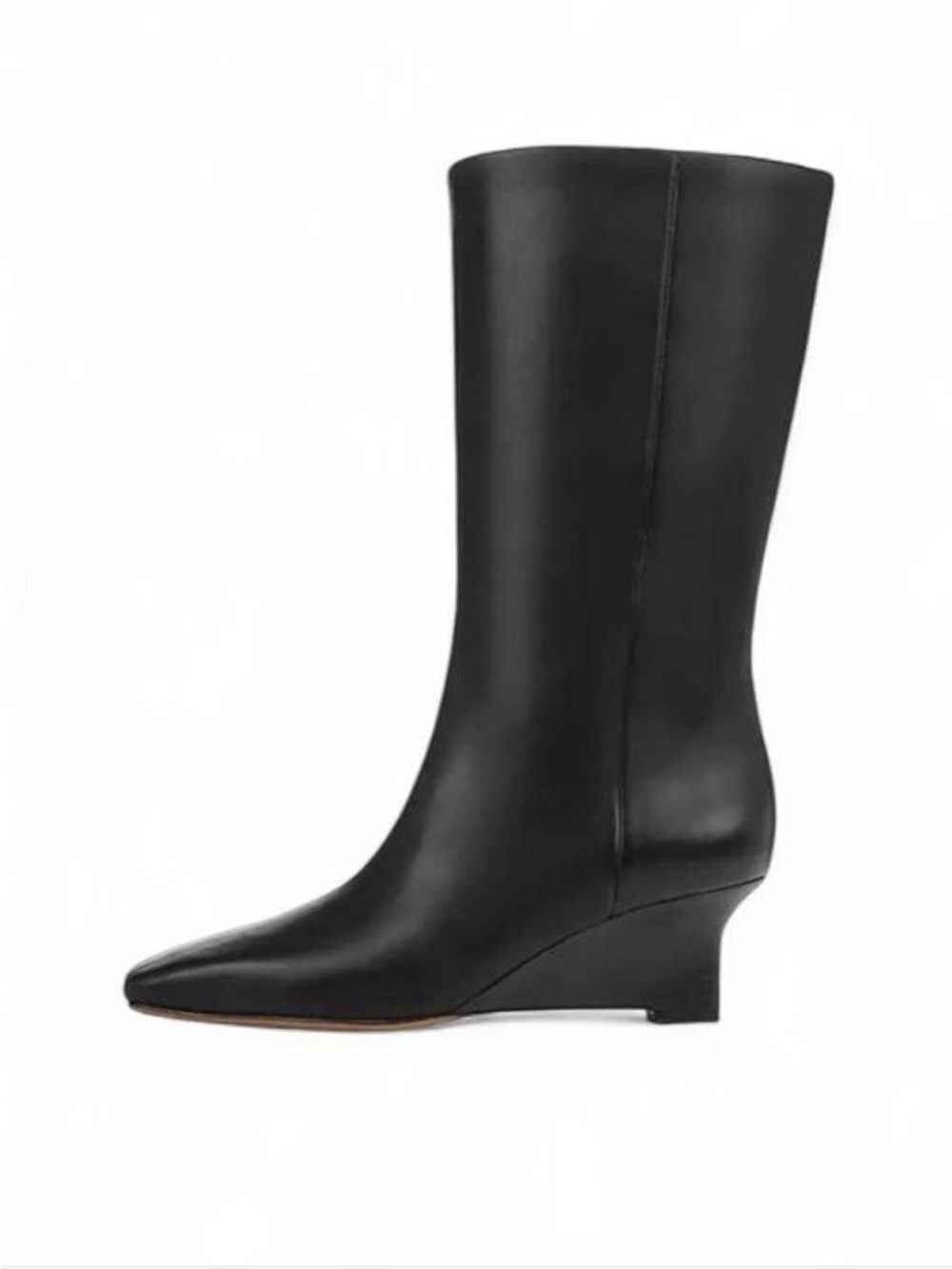 Vince Beverly Square Toe Black Leather Wedge Heel Boots Size US 8
